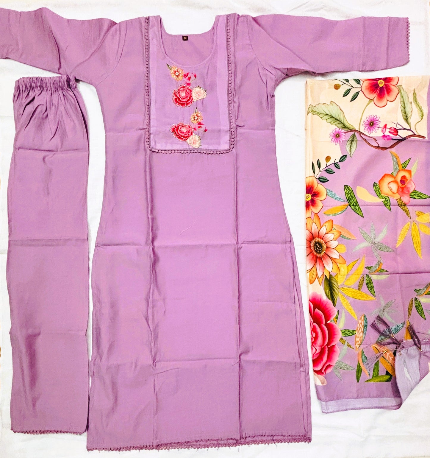 Roman Silk with Muslin Dupatta 3 Piece Set-VLFRS01