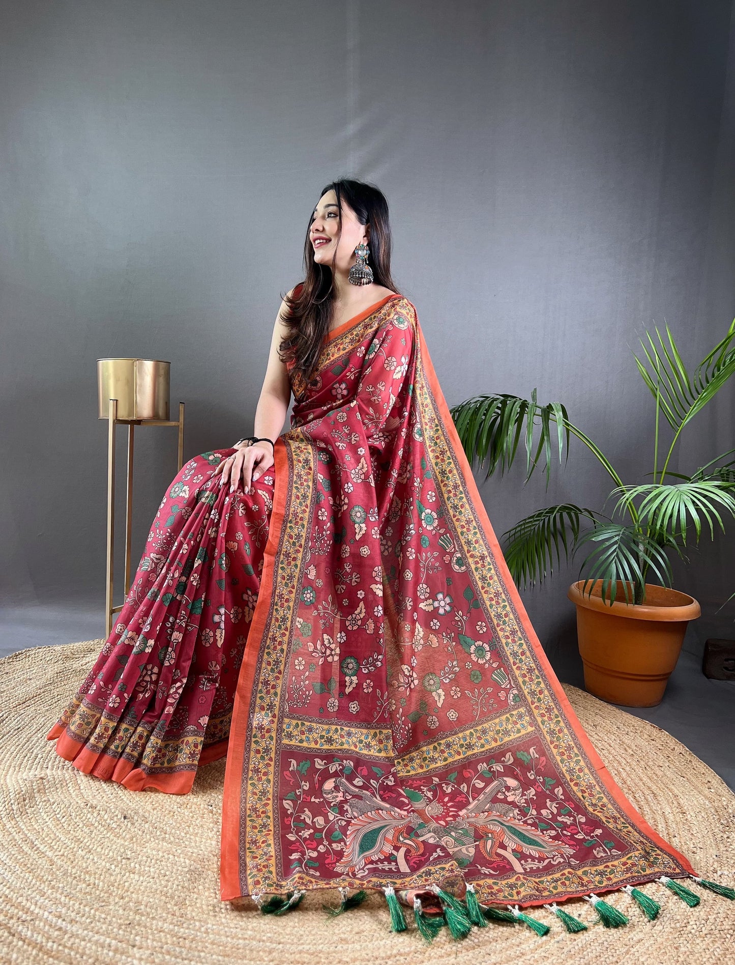 Malai Cotton Sarees with Kalamkari Print