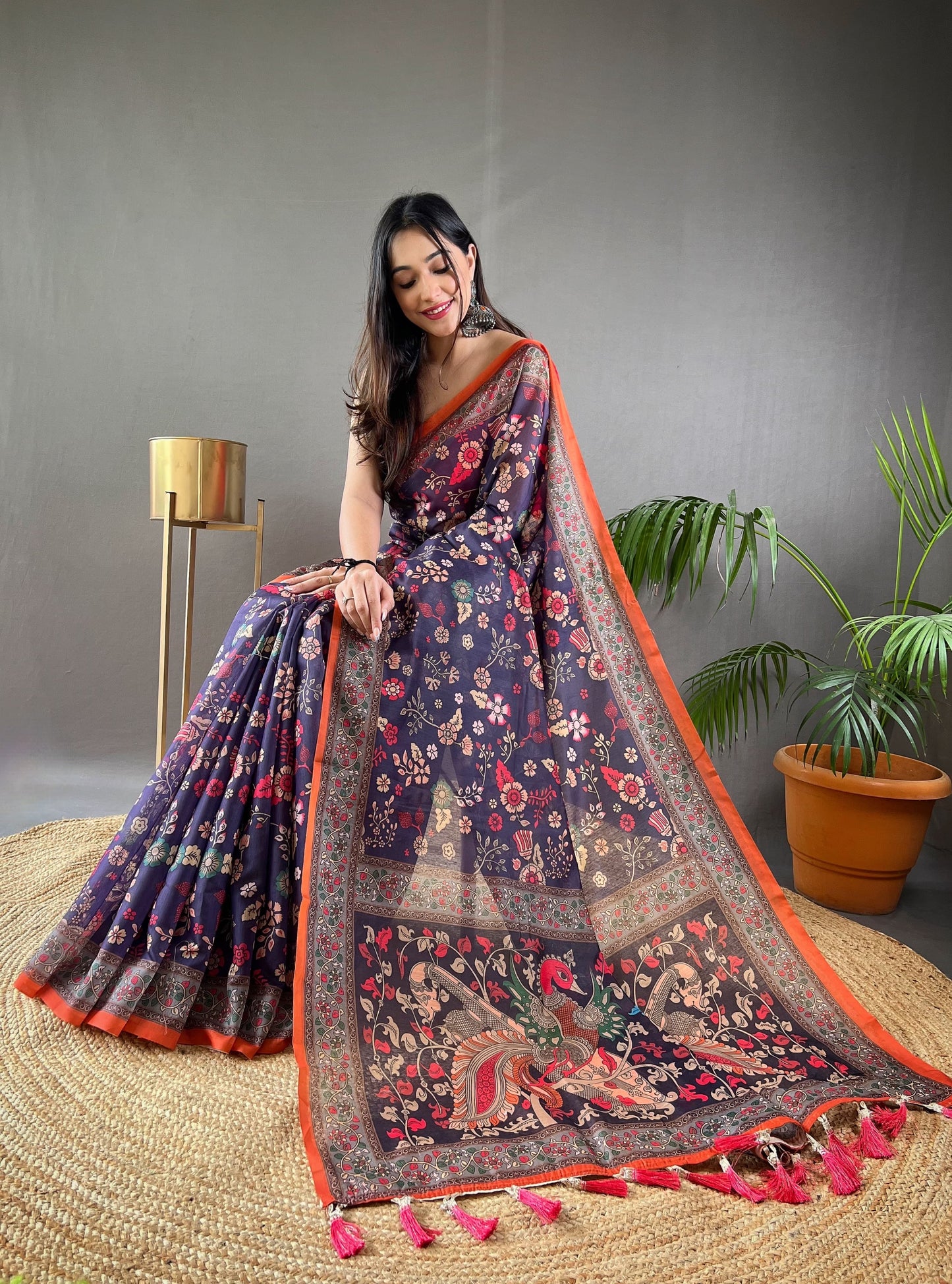 Malai Cotton Sarees with Kalamkari Print
