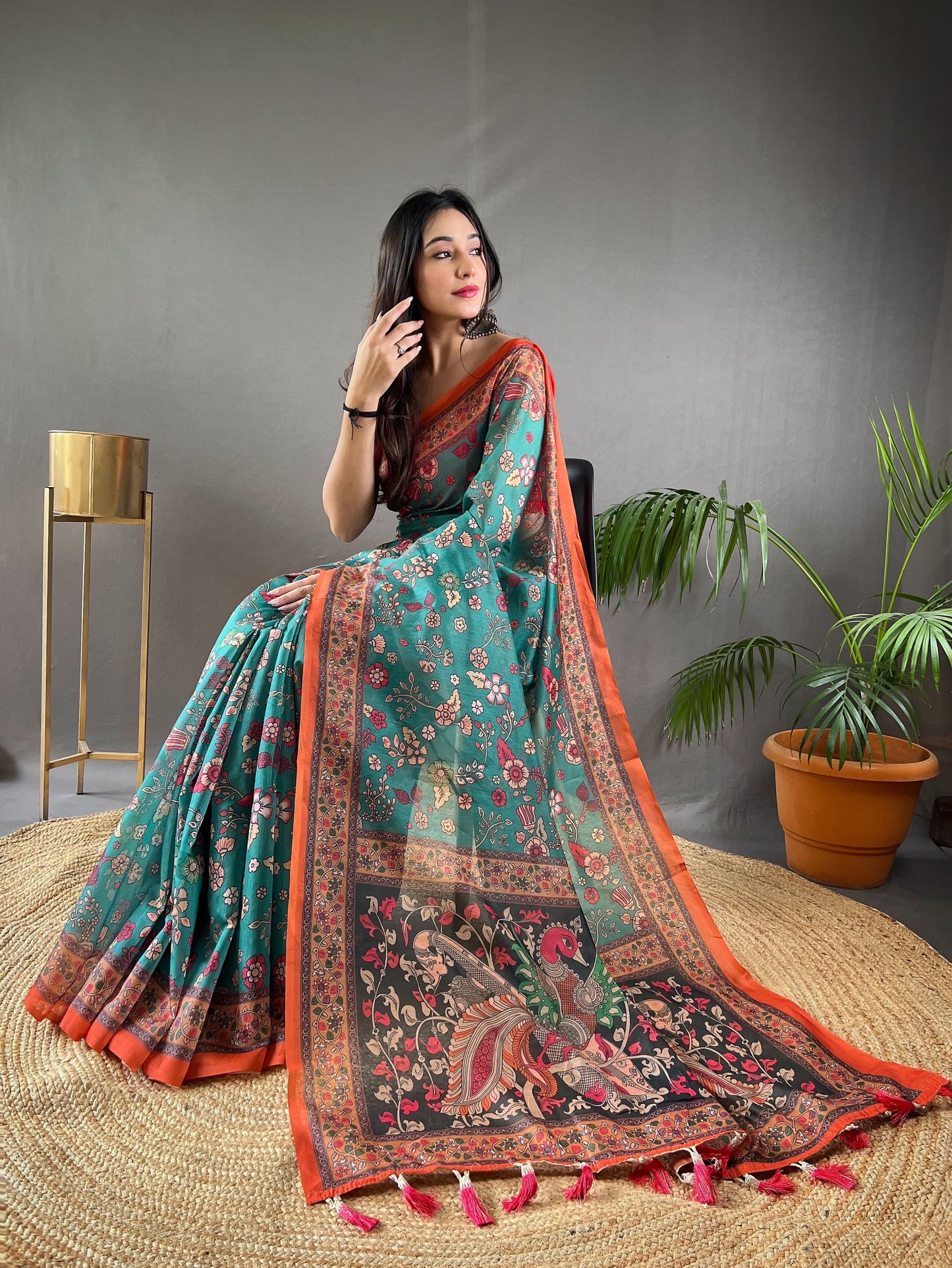 Malai Cotton Sarees with Kalamkari Print