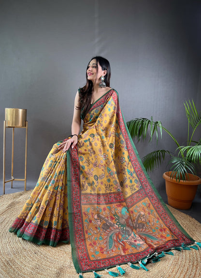 Malai Cotton Sarees with Kalamkari Print