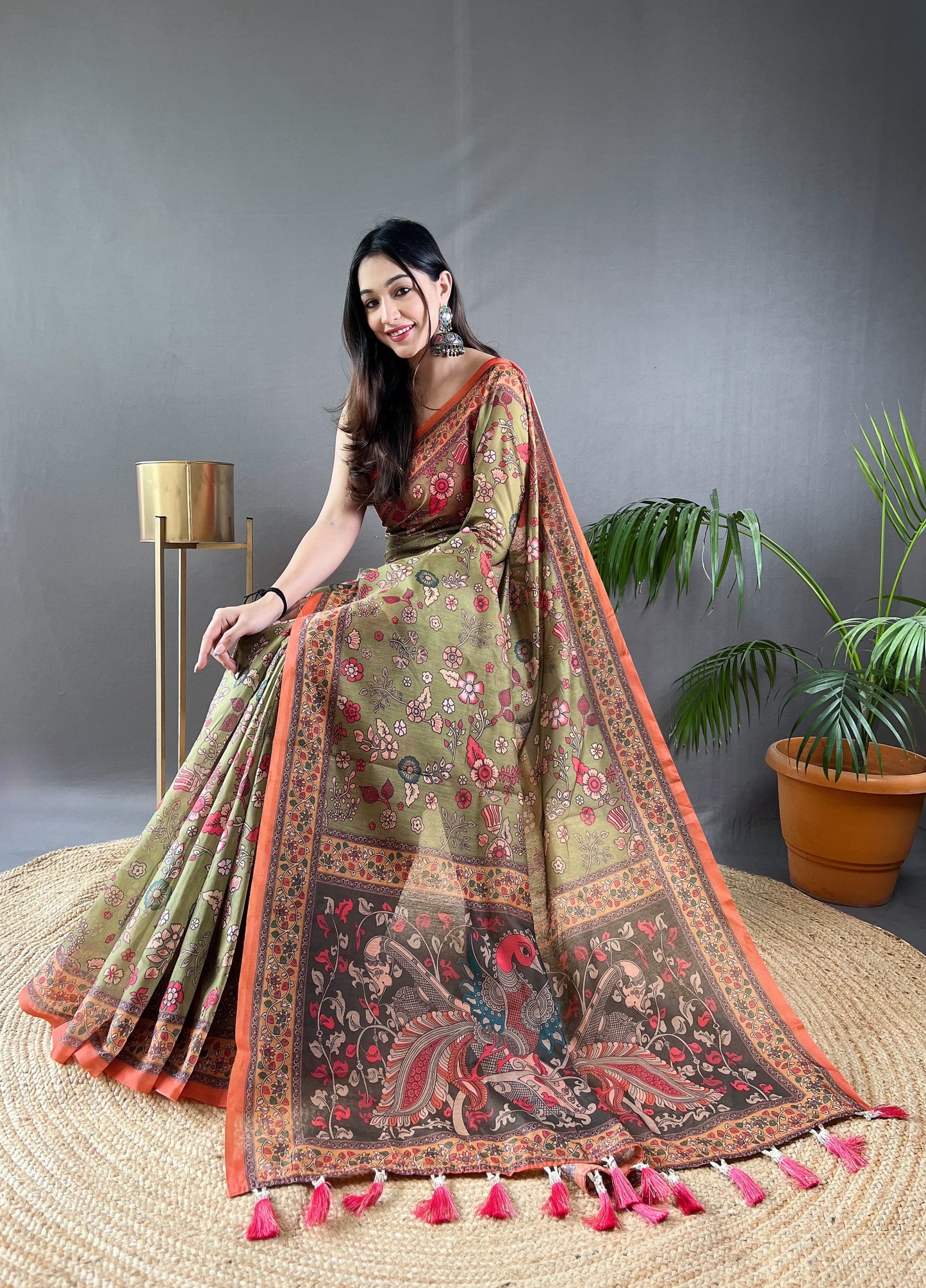 Malai Cotton Sarees with Kalamkari Print