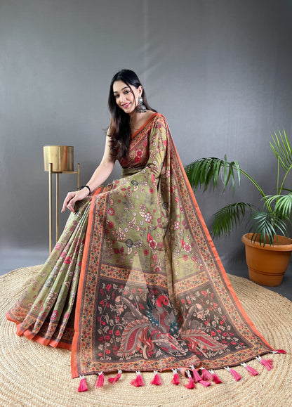 Malai Cotton Sarees with Kalamkari Print