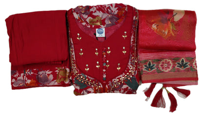 Paper silk embroidered floral pattern palazzo 3 piece set