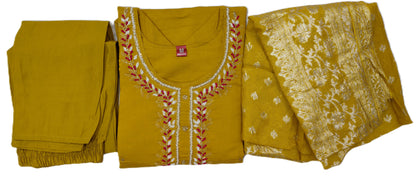 Roman hand work with Jakkard dupatta 3 piece set kurta