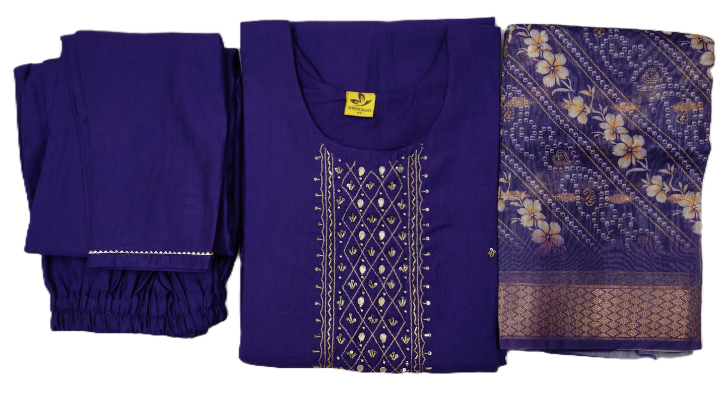 Camric fabric with Brasso dupatta 3 piece set with pocket