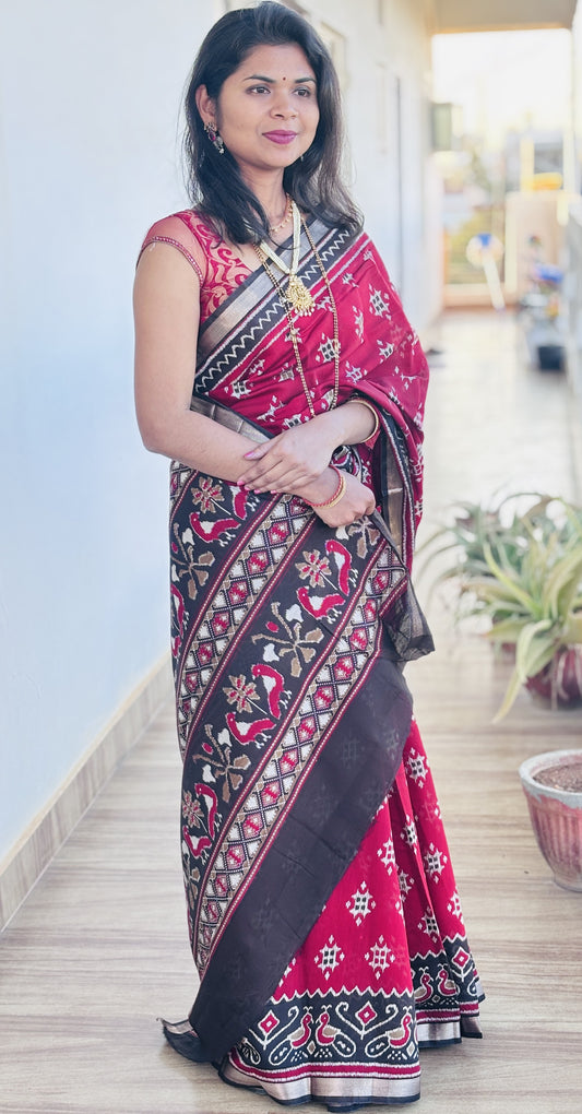 Maheshwari Silk Maroon and Black Sarees