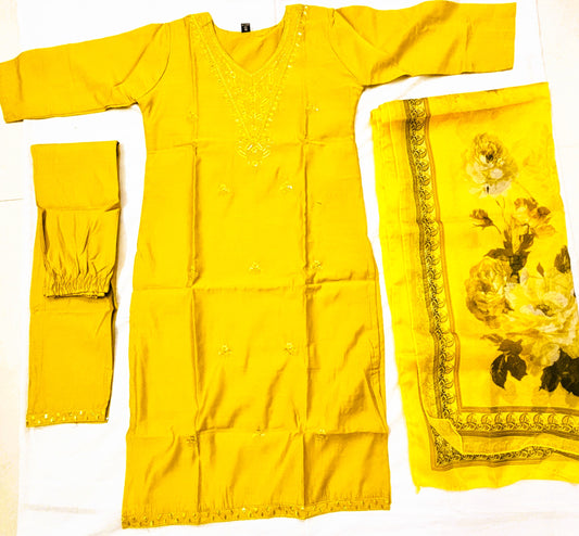 3 Piece Set Roman Silk with Digital Print Dupatta-VLFRD01