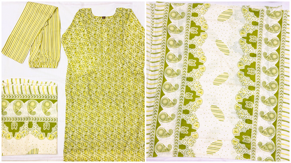 Parrot Green Camric Cotton with lining 3 piece set-VLFCC01