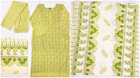 Parrot Green Camric Cotton with lining 3 piece set-VLFCC01